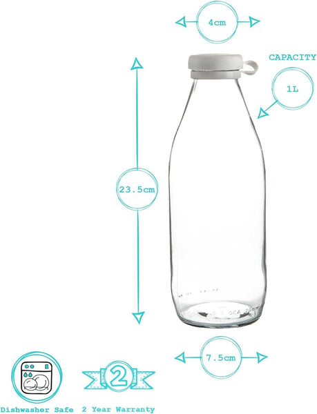 Glass Milk Bottle with Silicone Lid - 1 Litre
