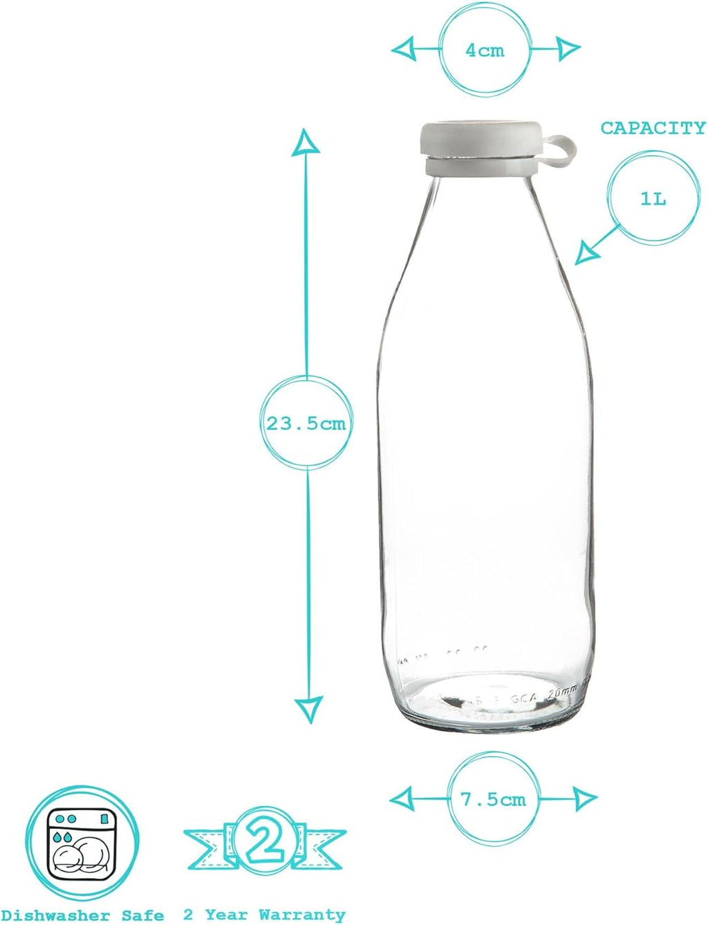 Glass Milk Bottle with Silicone Lid - 1 Litre Argon-rinkit