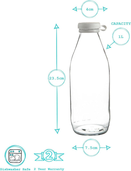 Glass Milk Bottle with Silicone Lid - 1 Litre