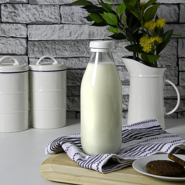 Glass Milk Bottle with Silicone Lid - 1 Litre