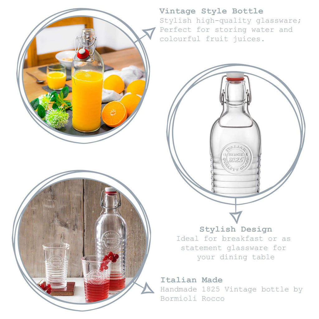 Bormioli Rocco Officina 1825 Vintage Glass Serving Bottle - 1200ml Argon-rinkit