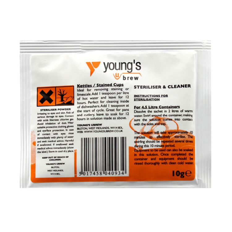 Young's Steriliser and Cleaner 10g Sachet younges