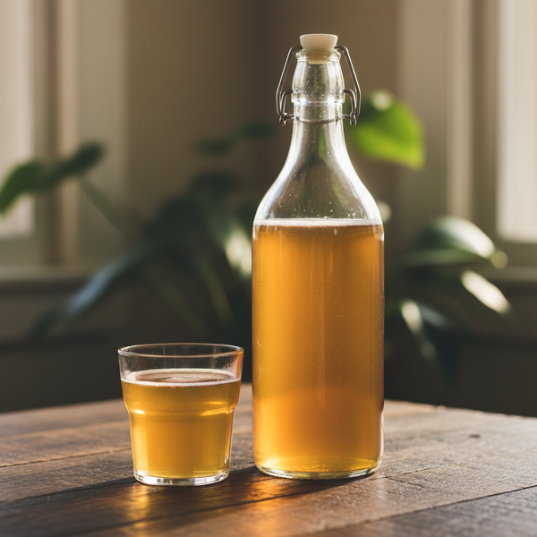 Homemade kombucha bottle lifestyle shot
