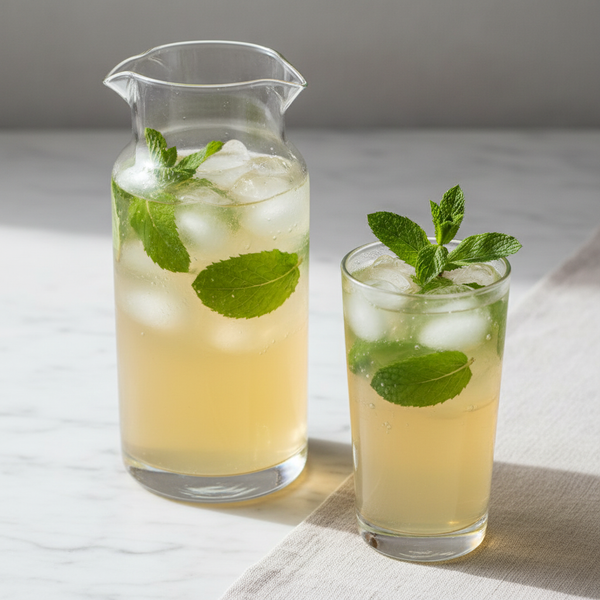 Jun in jug and glass with mint and ice