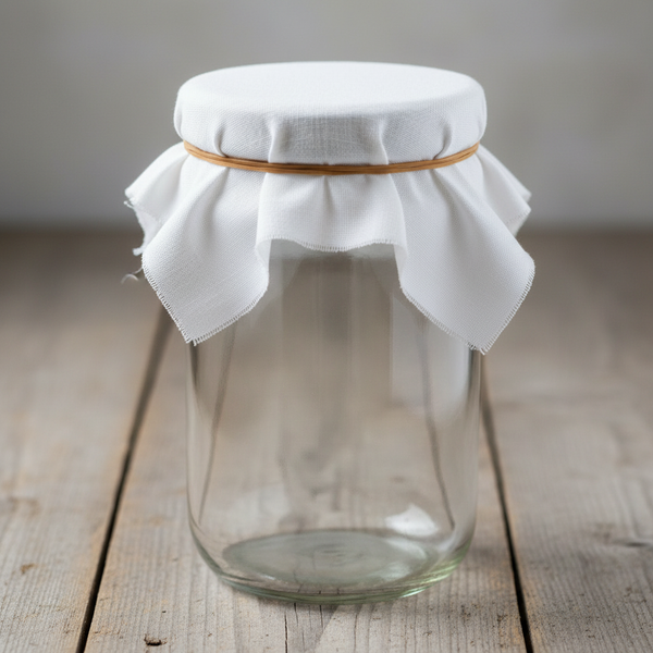 Muslin with elastic band on plain jar