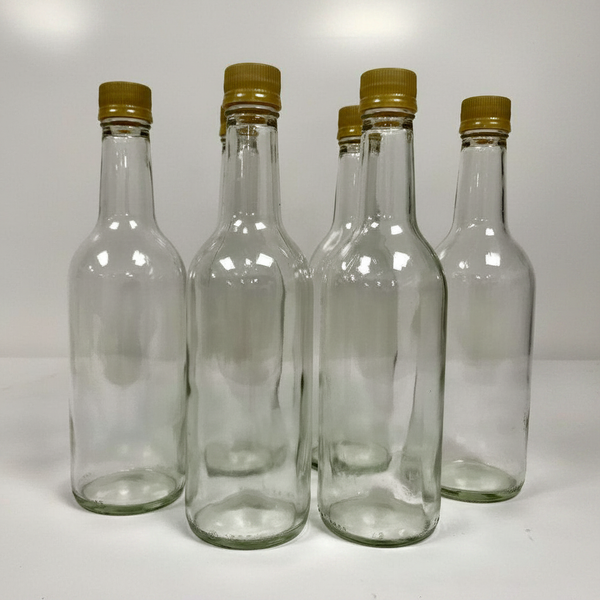 Six clear glass bottles improved