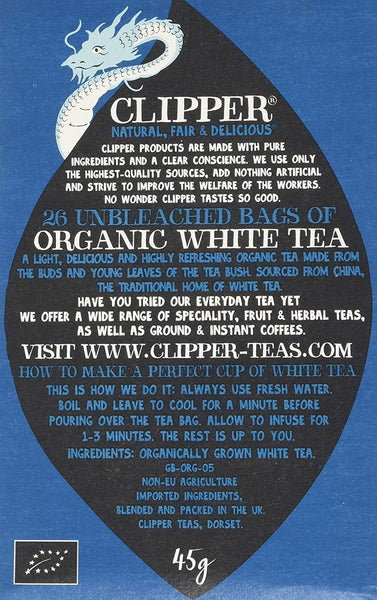 Clipper Organic 26 bag White Tea Bags freeshipping - Happy Kombucha