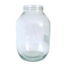 Empty clear glass brewing jar with rounded shoulders and a wide screw-top opening