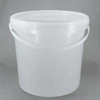 Plain white plastic brewing bucket with an open top and white carrying handle, without a tap